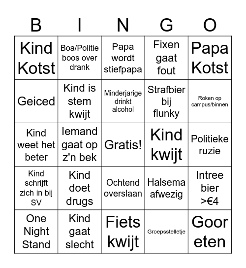 Intreeweek Bingo Card