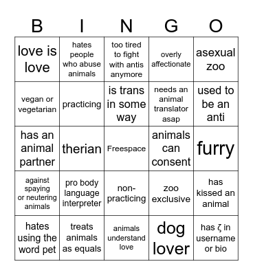 zoo Bingo Card