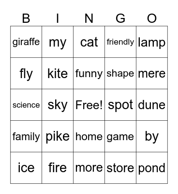 e,i,y Bingo Card