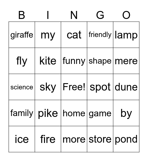 e,i,y Bingo Card