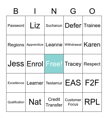 TAFE Bingo Card