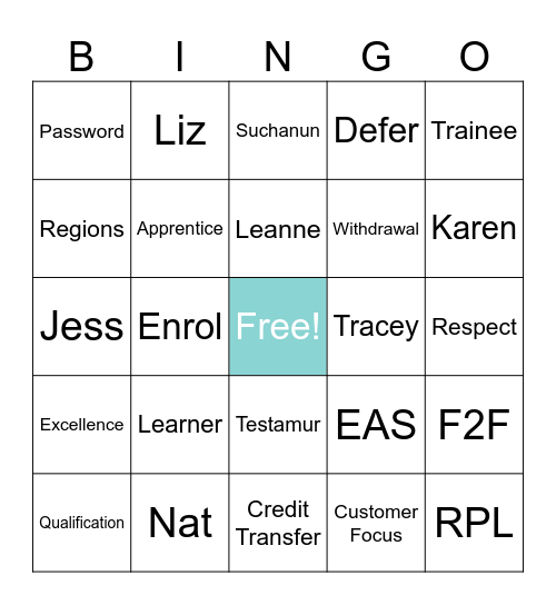 TAFE Bingo Card