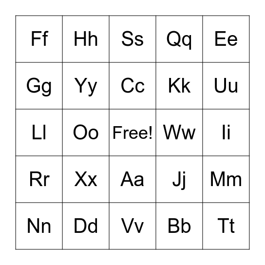 Alphabet Bingo Card