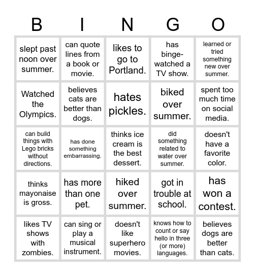 Find someone who... Bingo Card