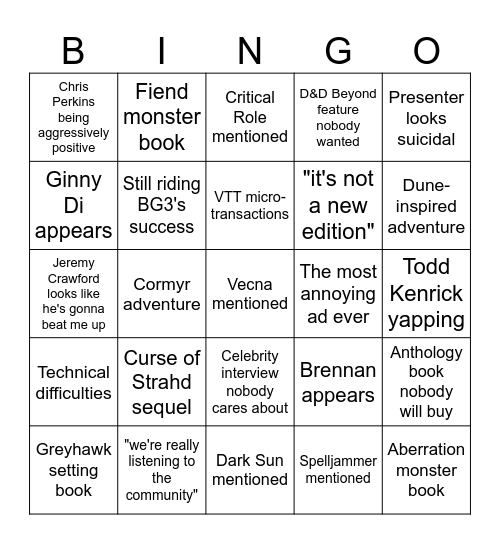 D&D Direct Bingo Card