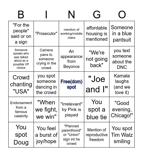 DNC Harris-Walz Bingo! Bingo Card