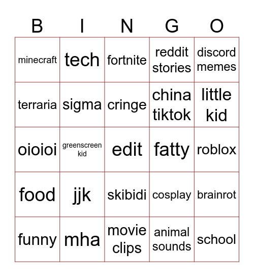 yt shorts bingo Card