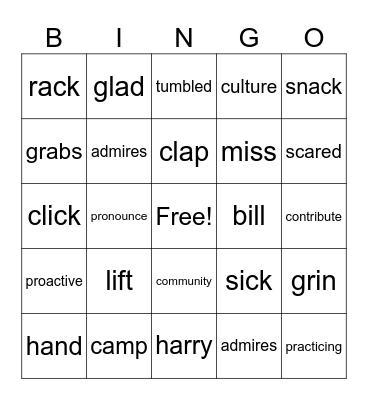 Vocab/Spelling bingo Card