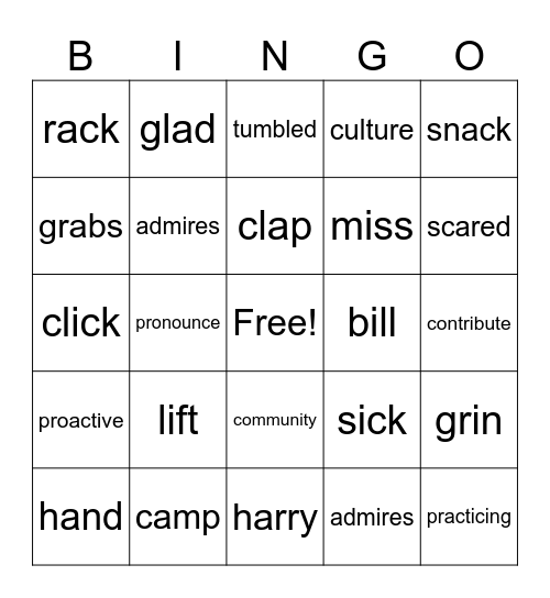 Vocab/Spelling bingo Card