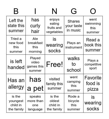 Get to Know You Bingo Card