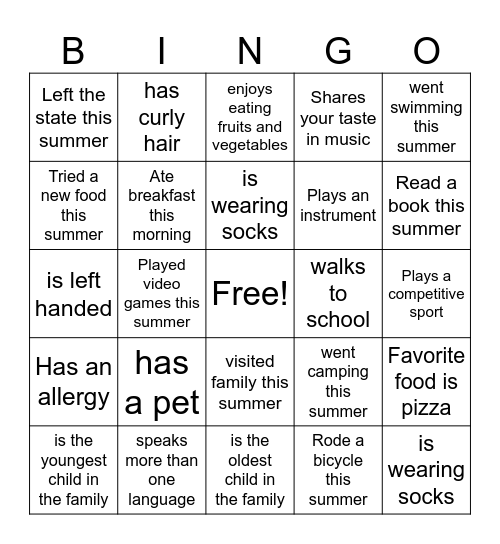 Get to Know You Bingo Card