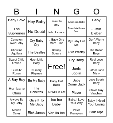 Baby Kelly's Music Bingo! Bingo Card