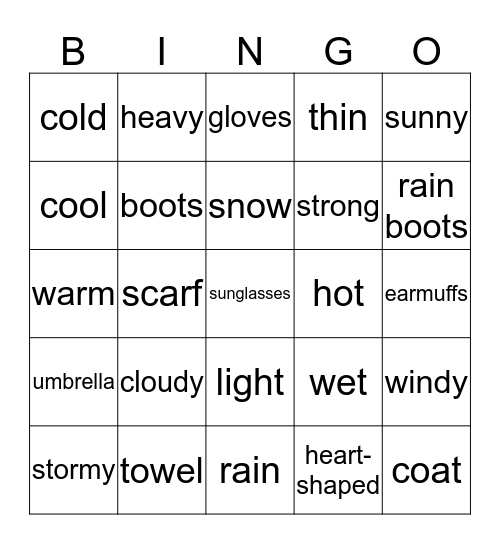Rain or Shine Bingo Card
