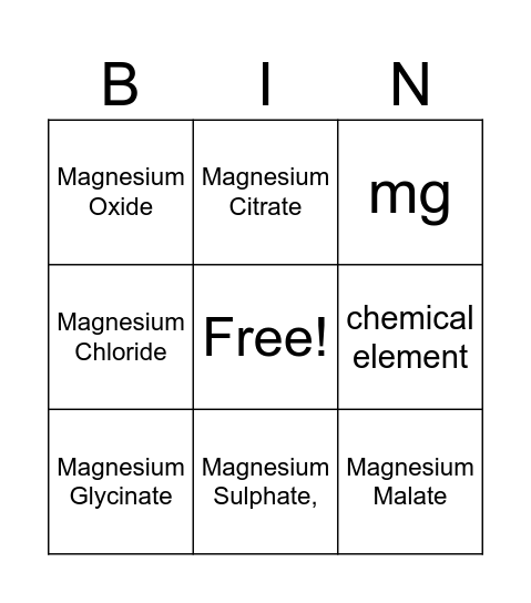 Magnesium bingo Card