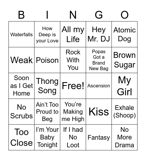 M U S I C Bingo Card