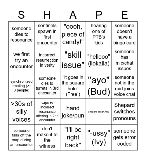 Salvations' Edge bingo Card