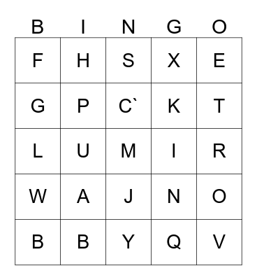 Alphabet Phonics Bingo Card