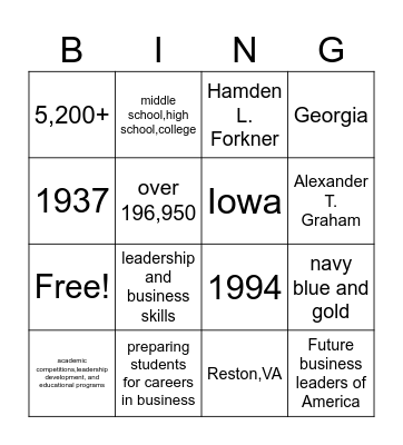 FBLA Bingo Card