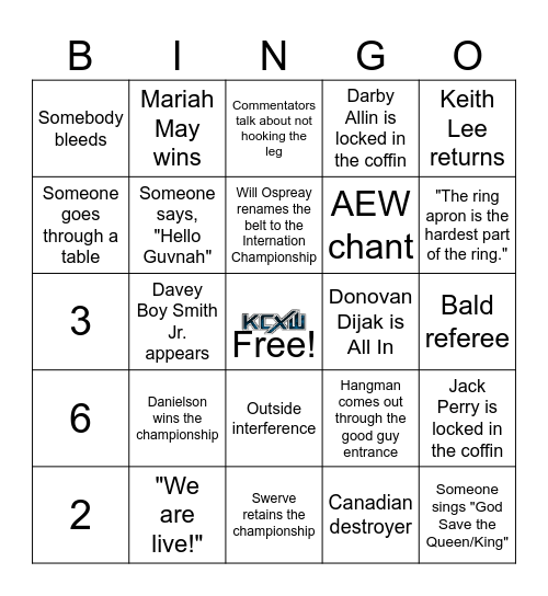 AEW ALL IN Bingo Card