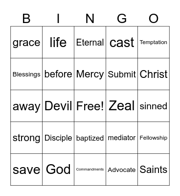 Understanding Bible Words Bingo Card
