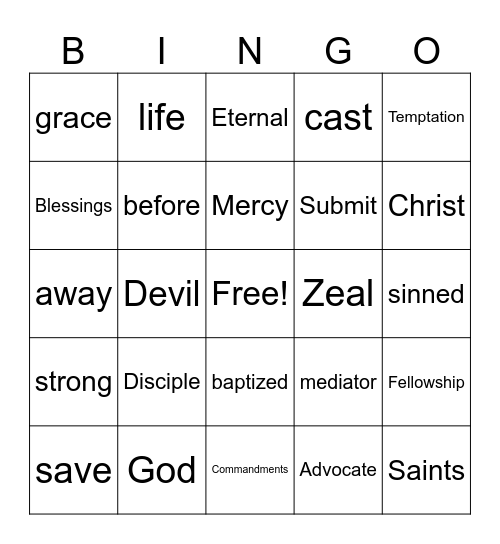 Understanding Bible Words Bingo Card