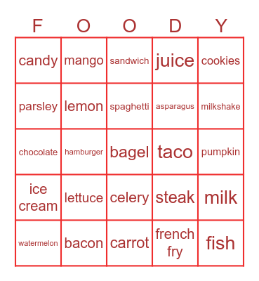 Food Bingo Card