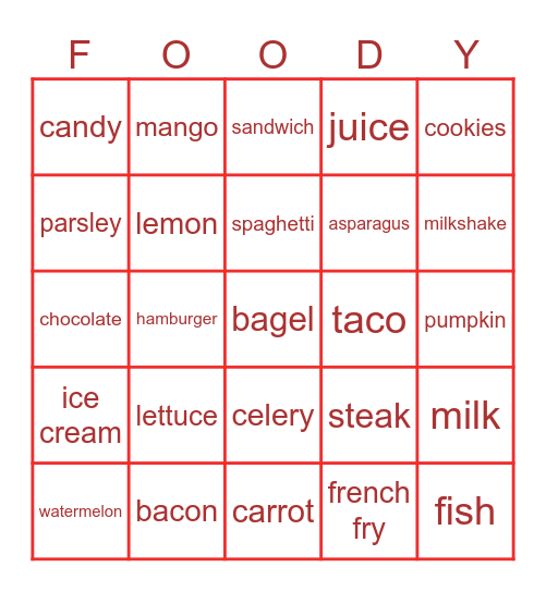 Food Bingo Card