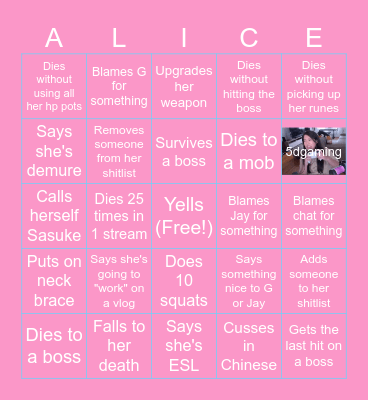 ALICE BINGO Card