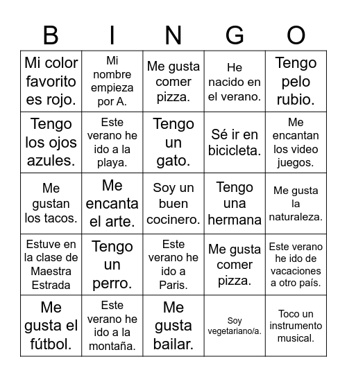 Bingo de los amigos Bingo Card