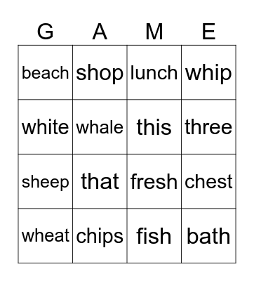 CC1 Phonics RV4 Bingo Card