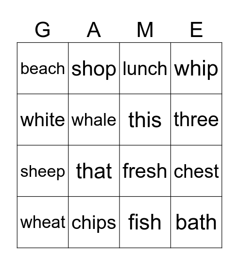 CC1 Phonics RV4 Bingo Card