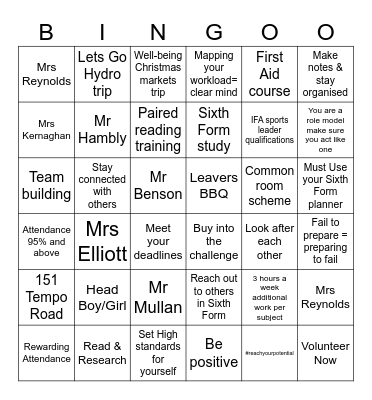 Devenish Sixth Form Bingo Card