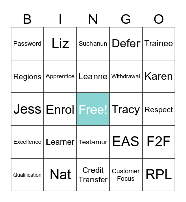 TAFE Bingo Card