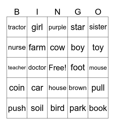 Week 5 Review Words! Bingo Card