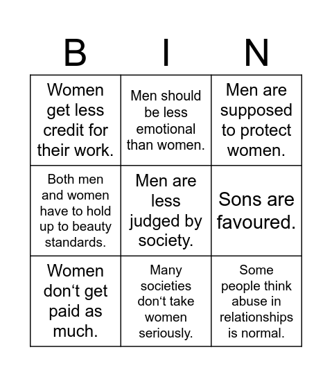 Patriarchy Bingo Card