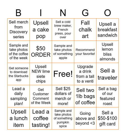 STARBUCKS FALL BINGO END DATE 10/1 Bingo Card