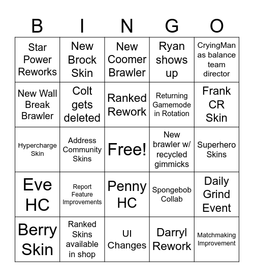 Brawl Talk Bingo Card