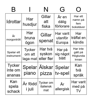 Lära känna-bingo Card