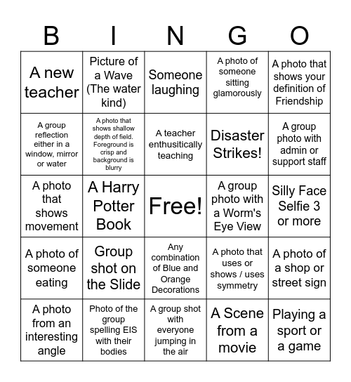 Photo Teambuilding Bingo Card