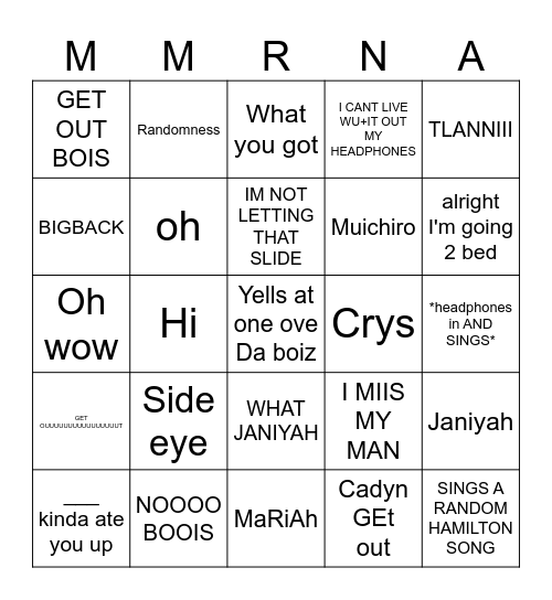 Sister perdiction BINGO Card