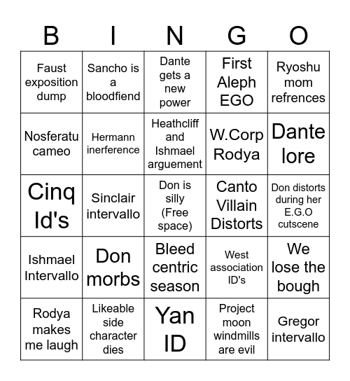 Canto 7 bingo Card