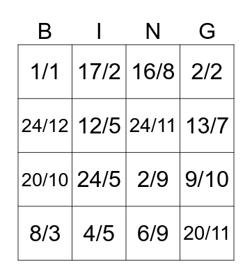 DATE AND MONTH Bingo Card