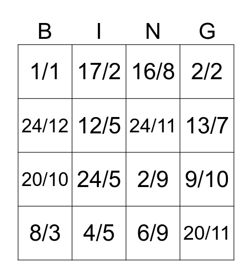 DATE AND MONTH Bingo Card