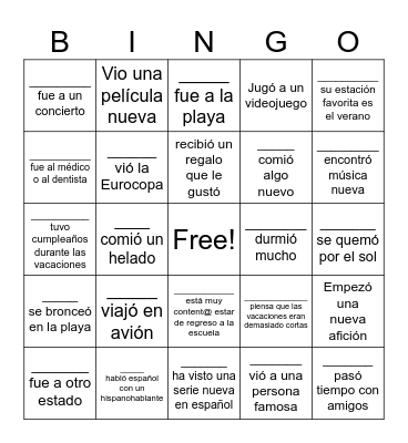 El verano 2024 Bingo Card