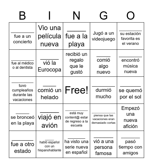 El verano 2024 Bingo Card