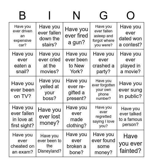 Have you ever Bingo Card