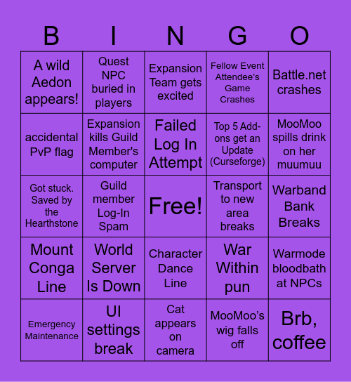 War Within Bingo with The Old Gods Bingo Card