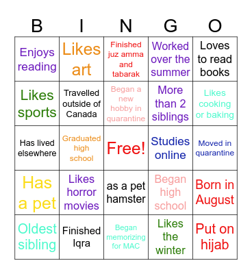 Get to know each other! Bingo Card
