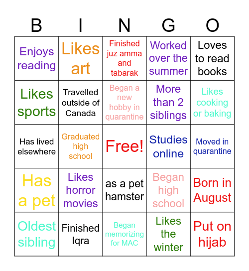 Get to know each other! Bingo Card