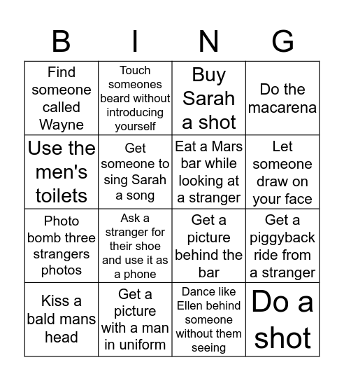 Sarah's Hen Bingo! Bingo Card